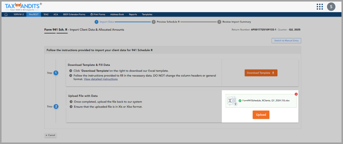 Bulk Import Client Data for Schedule R